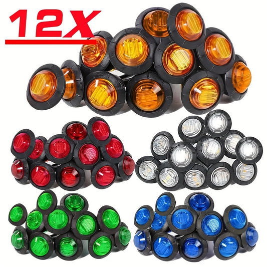 12V LED Marker Lights 12 Pack - Universal DC 12V Side Marker Clearance Lights for Caravan RV Truck ATV Boat Trailer, Amber Red White Blue Available