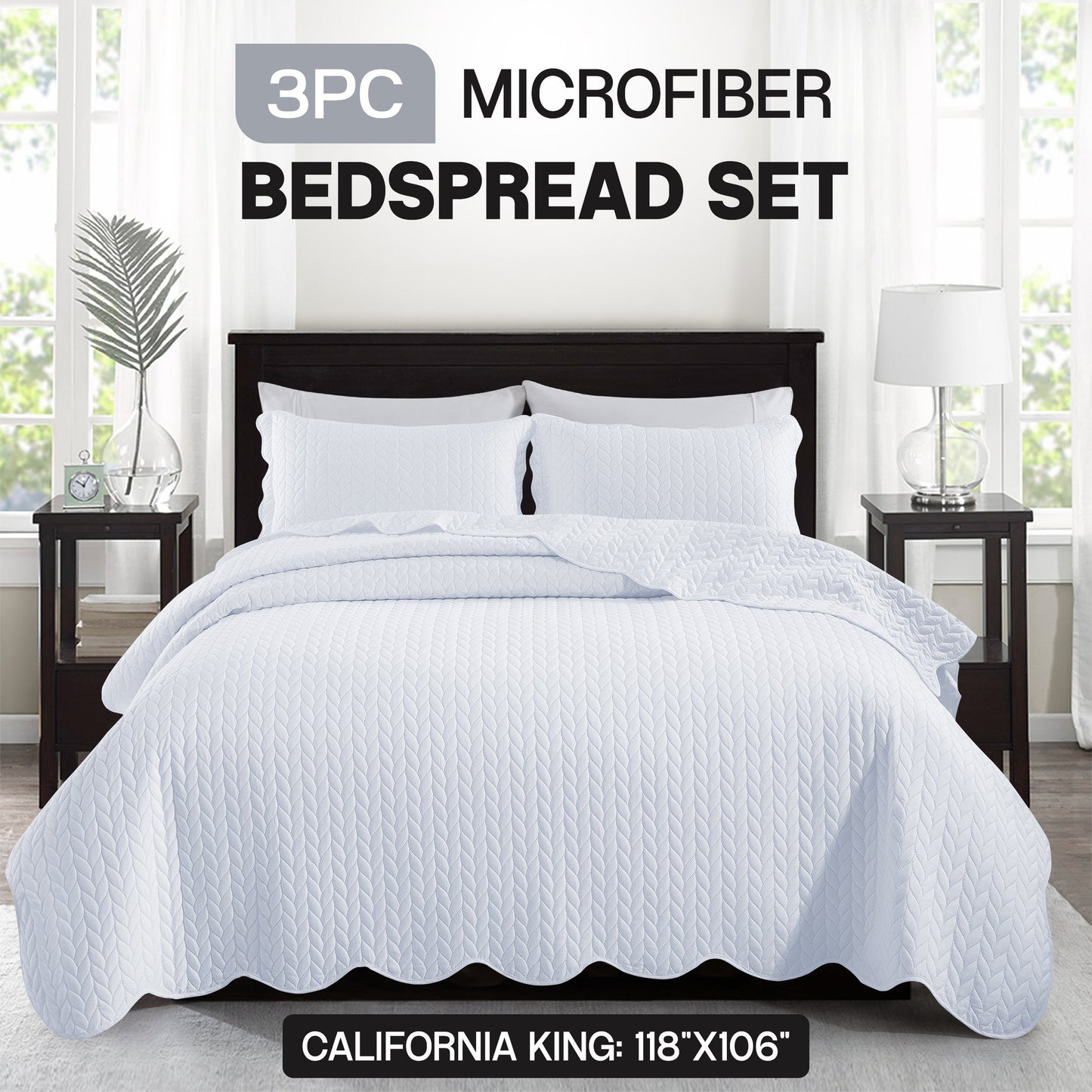 Chevron-Texture Three-Piece Bedspread Set in 16 Colors with Twin, Queen-Full, King and California King Sizes
