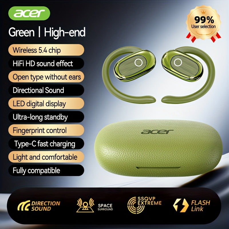Acer Retro Earhook TWS Earbuds HiFi Deep Bass Low Latency Gaming Wireless Ultra-Long Battery Noise Reduction Touch Control Lightweight Sports Running