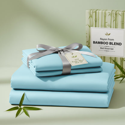 Bed Sheet Set 30% Bamboo Viscose 70% Polyester in 3- or 4-Piece Sizing with 16-Inch Pocket