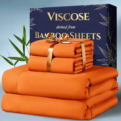 Viscose-from-Bamboo Four-Piece Sheet Set with Deep-Pocket Fitted Sheet, Twin to King Sizes and 12 Colors
