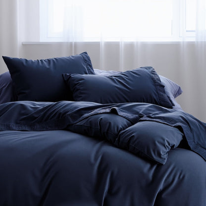 Sheet Set, Four-Piece Solid-Color Bedding with Deep-Pocket Fitted Sheet, Flat Sheet and Two Pillowcases