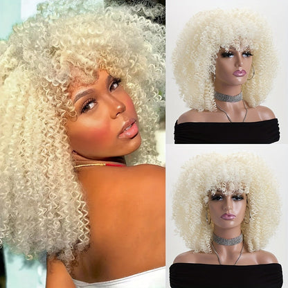 Synthetic Wig 16-Inch Kinky Curly Afro with Elastic Net Cap in 18 Color Options for Cosplay Looks