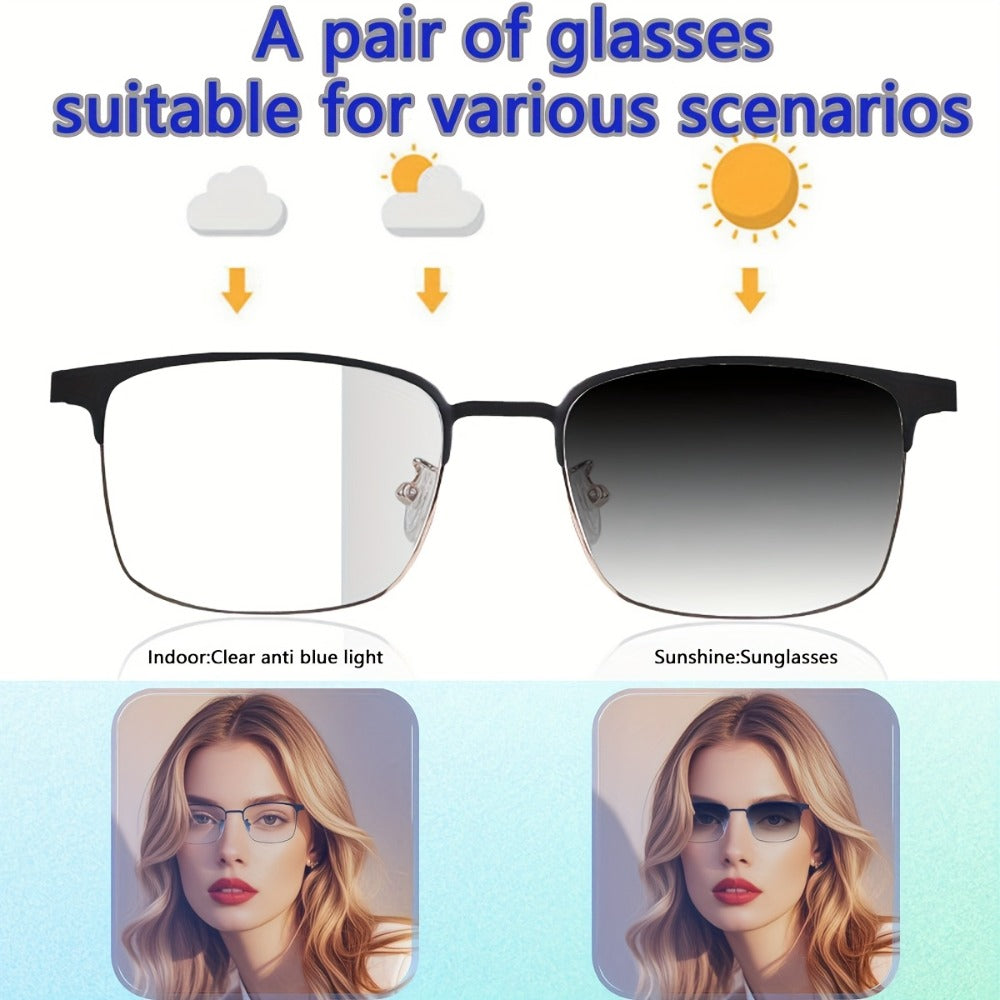 Photochromic Smart Audio Glasses – Auto-Tinting Sunglasses with Built-in Speaker & Mic, HD Voice Calls, Hi-Fi Music, Anti-Blue Light – for Sports, Driving & Daily Wear