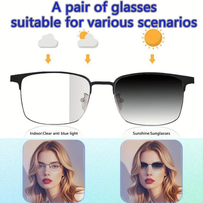 Photochromic Smart Audio Glasses – Auto-Tinting Sunglasses with Built-in Speaker & Mic, HD Voice Calls, Hi-Fi Music, Anti-Blue Light – for Sports, Driving & Daily Wear