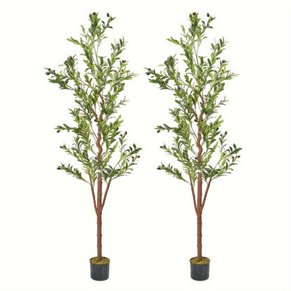 Artificial Olive Tree Large Faux Indoor Tree with Pot – Realistic 5FT 6FT 7FT Multi-Trunk Fake Olive Tree with Leaves & Fruits for Living Room Home Office Entryway Decor