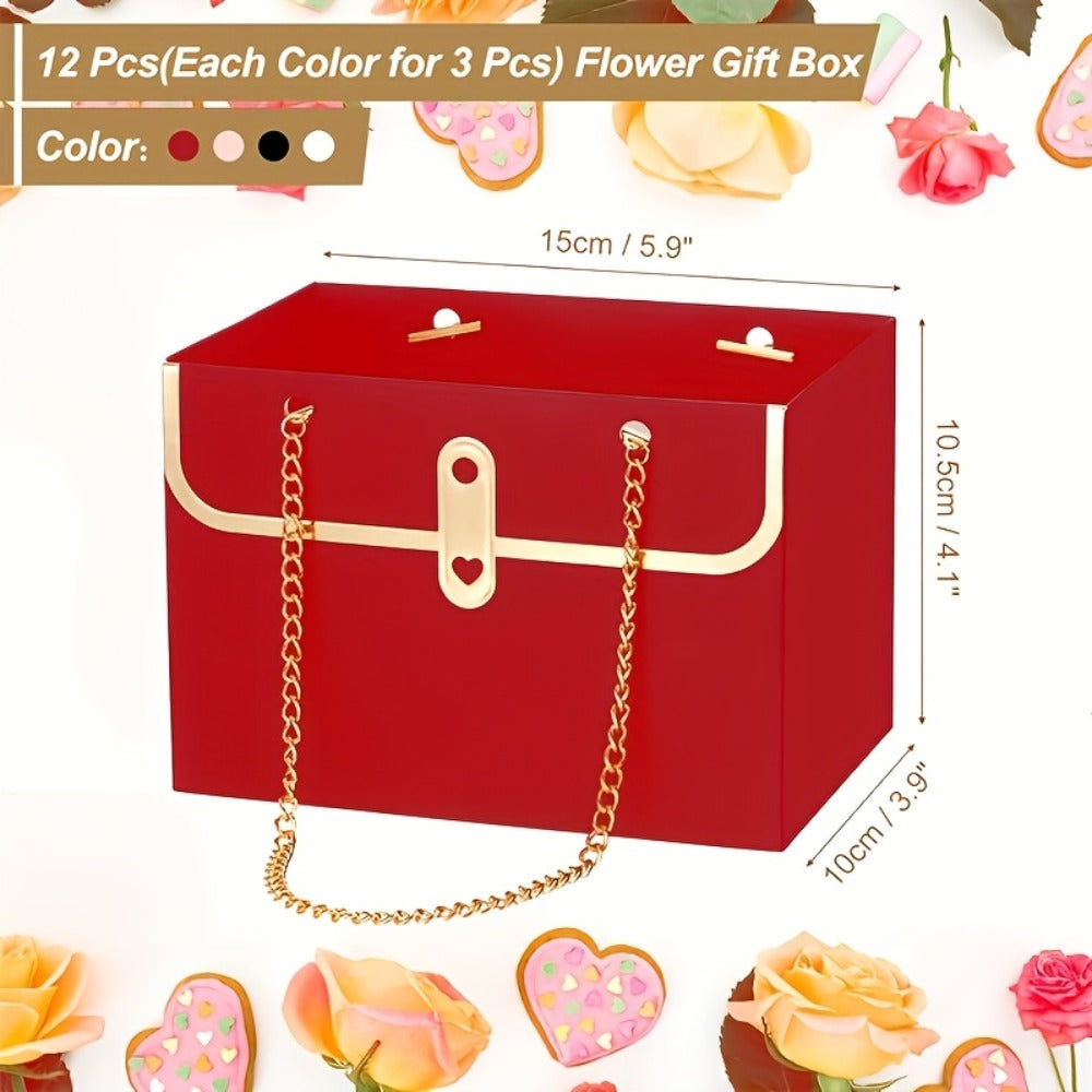Paper Flower Bouquet Gift Bags with Metal Chain Handles in Black, Pink, White or Mixed Colors, 12–48 Pack Options