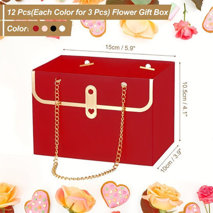 Paper Flower Bouquet Gift Bags with Metal Chain Handles in Black, Pink, White or Mixed Colors, 12–48 Pack Options