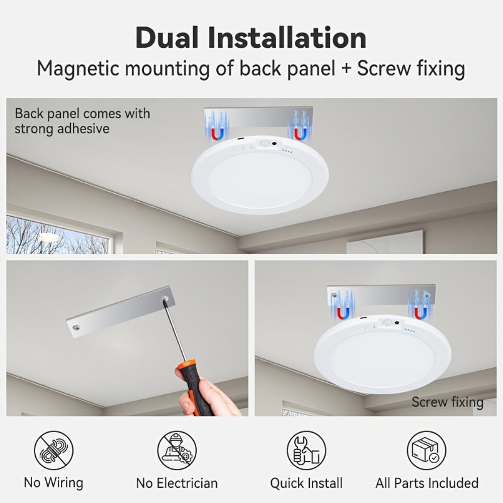 Wireless LED Ceiling Light with Motion Sensor 2 Pack - 5500mAh Rechargeable, Remote Control, 3 Brightness Modes, Magnetic Mount, No Wiring for Living Room, Kitchen, Bathroom, Hallway & Corridor