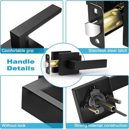 Matte Black Square Door Handle Set – Interior Passage Door Knob for Hall & Closet, Heavy-Duty Left & Right Hand Compatible, Modern Hardware