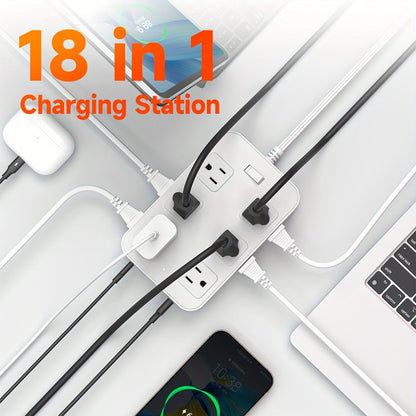 Surge Protector Power Strip 18-in-1 with 12 Wide-Spaced AC Outlets, 4 USB-A, 2 USB-C and Master Switch