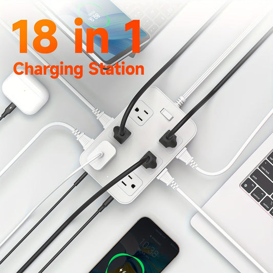 Surge Protector Power Strip 18-in-1 with 12 Wide-Spaced AC Outlets, 4 USB-A, 2 USB-C and Master Switch