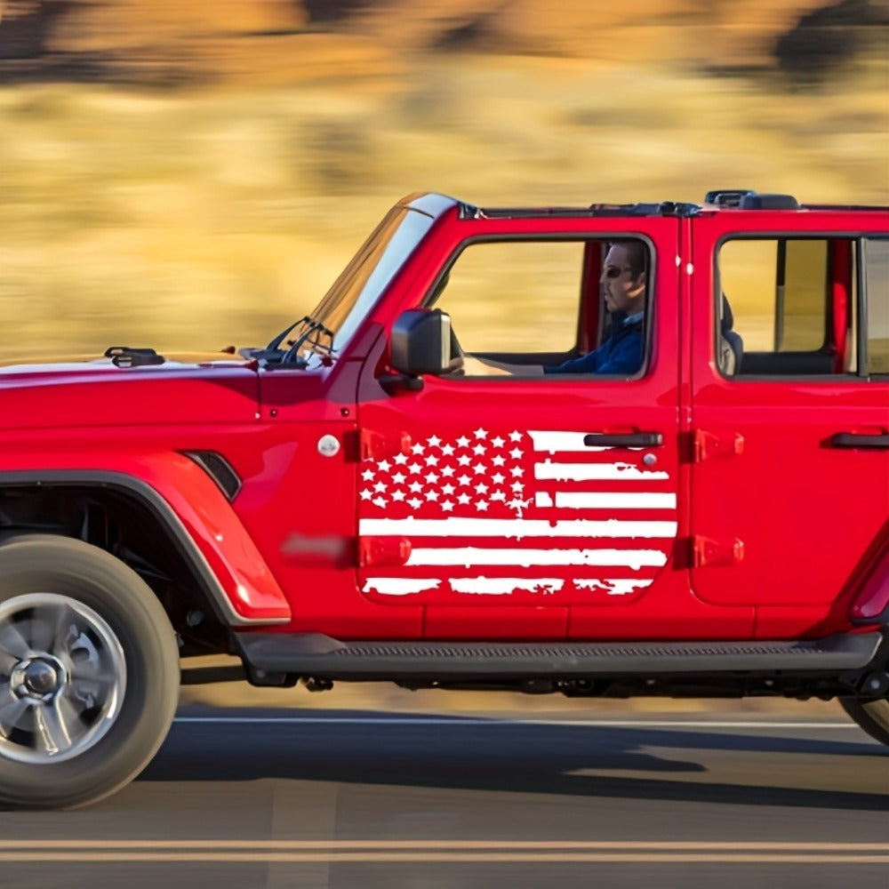 American Flag Car Hood Vinyl Decal Sticker - Distressed USA Flag Stripe Graphic, 35x20 Inch Universal Fit for Car, SUV, Truck Hood, Door, Window & Windshield, Patriotic Car Modification Gift (Black or Transparent)