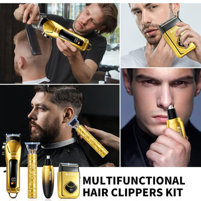 USB Precision Hair Clipper Set for Men – Wireless Electric Clippers & Nose Trimmer Shaver, 2/4pcs Professional Cordless Grooming Kit for Personal Use, Hairdressing & Barber Gift