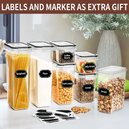 Airtight Food Storage Containers with Lids, BPA Free Leakproof Stackable Kitchen Organizer Set for Grain Nuts Cereal Pasta Dog Cat Food, with Labels & Marker