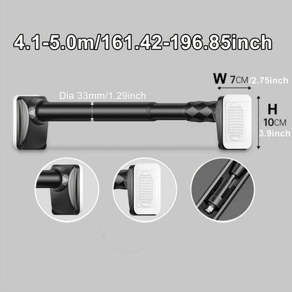 No-Drill Tension Curtain Rod with 33 mm Tube, Black, White or Grey Finish and 15.75–196.85 Inch Ranges