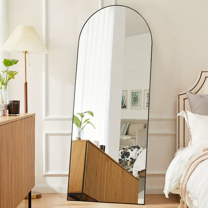 Full Length Floor Mirror with Stand – Arched & Rectangular Full Body Mirror, Aluminum Alloy Frame, Shatter-Proof Nano Glass, Bedroom Living Room Cloakroom Wall Leaning Mirror