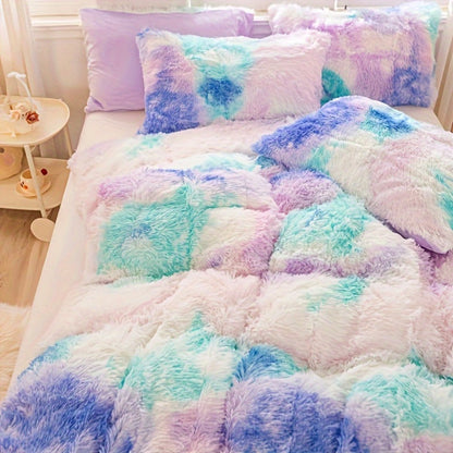 Three-Piece Plush Polyester Duvet Cover Set with Two Pillowcases in 14 Colors and Twin, Full, Queen or King Sizes