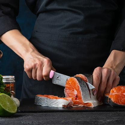 Kitchen Knife Set by imarku, 14-Piece Pink Stainless Steel Block with Six Steak Knives, Shears and Built-In Sharpener