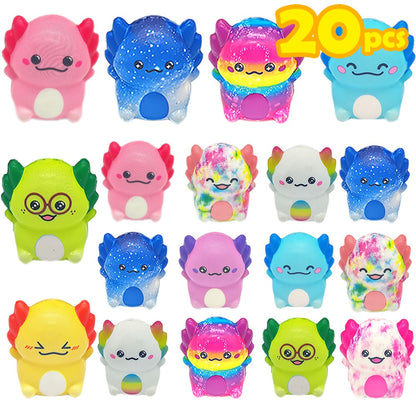 20-Piece Individually Wrapped Slow-Rise Foam Squishy Set with Colorful Axolotl Ice-Cream Shapes