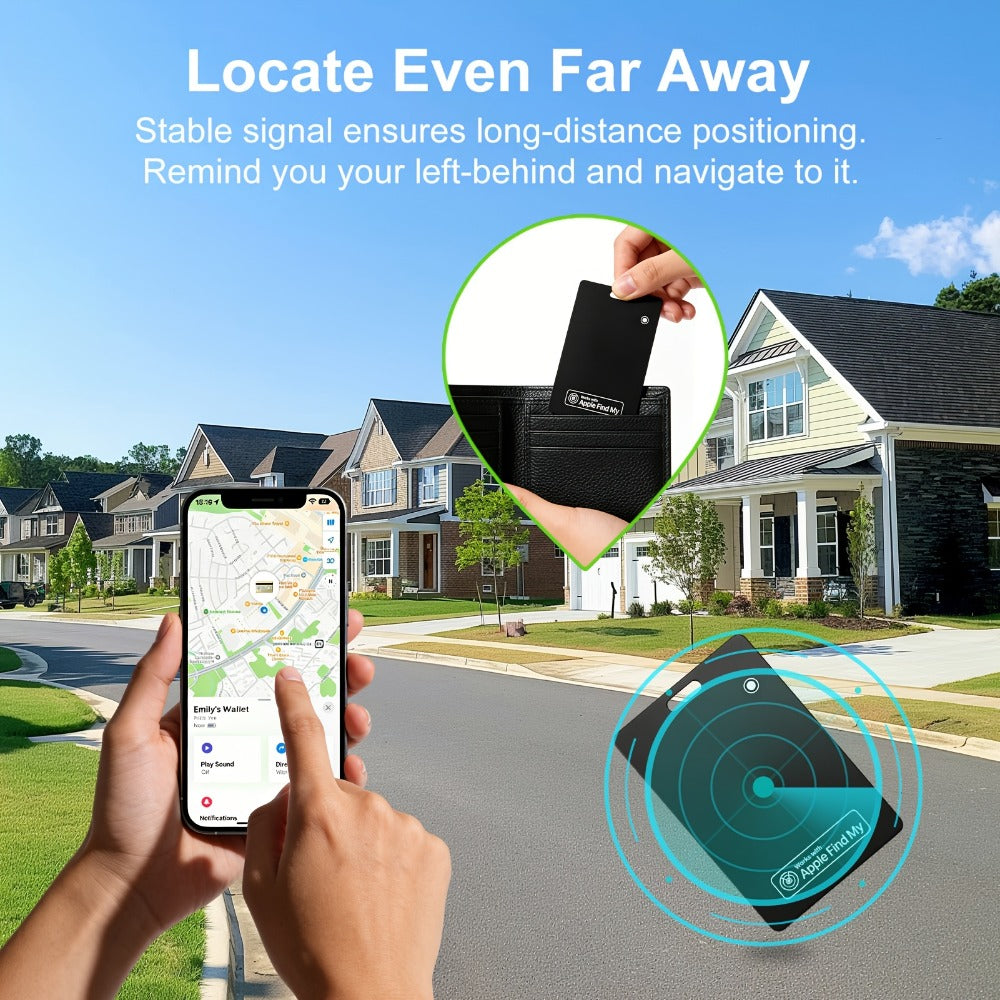 Apple Find My Wallet Tracker Card – Ultra-Thin Rechargeable Bluetooth Tracker | 105dB Alert, Wireless Qi Charging, Left-Behind Alerts & Siri Support