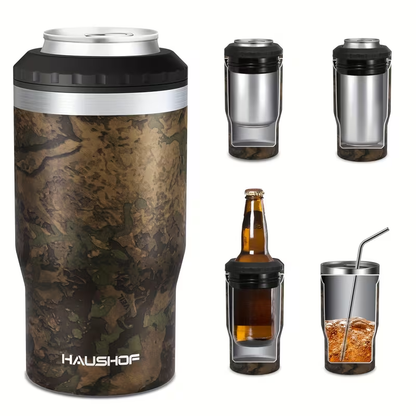 Insulated 12 oz Can Cooler with Double-Wall Body in Black, Navy Blue and Three Camo Color Options