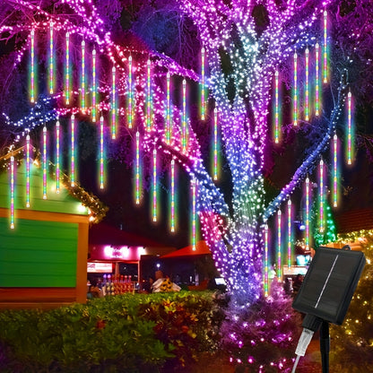 Solar Meteor Shower Tube Lights with 192 LEDs and Warm, Multicolor or Blue Checkout Options