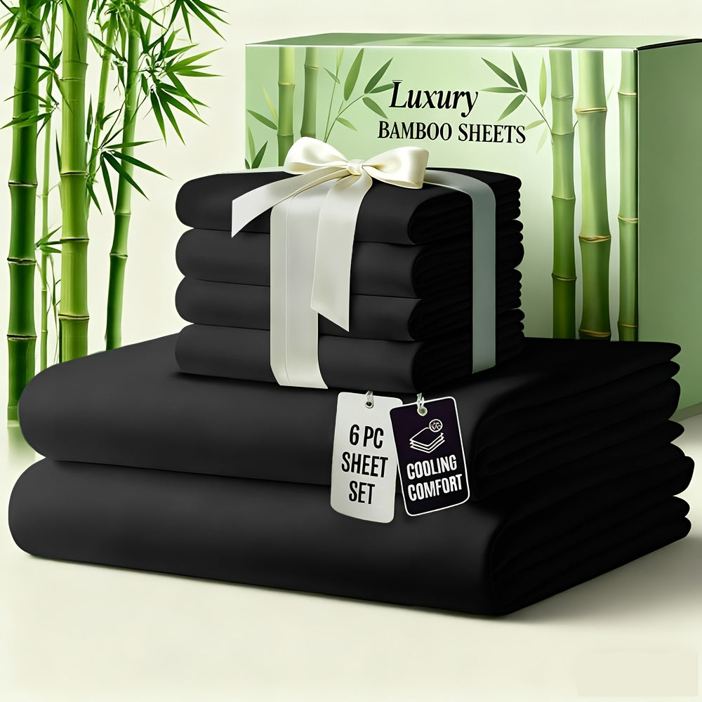 Bed Sheet Set 6-Piece Bamboo-Viscose Microfiber Blend with Twill Weave and 40–44 cm Pocket