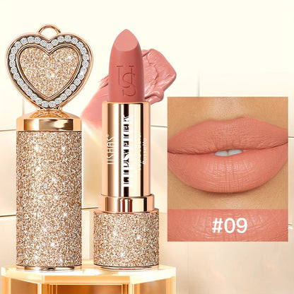 Matte Lipstick Heart-Shaped Design 24H Long-Lasting Velvet Finish — Transfer-Resistant Highly Pigmented Buildable Lip Color, Smooth Application 10 Shades Women Beauty Gift