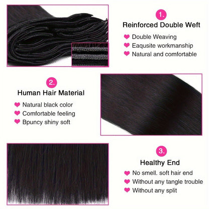 Clip In Hair Extensions Human Hair Straight Brazilian Natural Black 8 Pcs 18 Clips Unprocessed Full Head Set 12-24 Inch | Instant Length Volume Women
