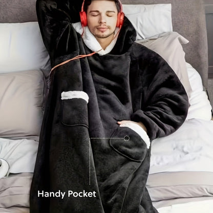 Plaid Fleece Wearable Hooded Blanket – 400gsm Warm Cozy Oversized Hoodie Bedspread, Machine Washable, 4 Colors, 70" Length