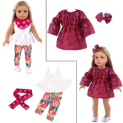 10-Outfit Doll Clothes Set for 18-Inch Dolls with Mixed Dresses, Tops, Pants, Skirts and Headwear
