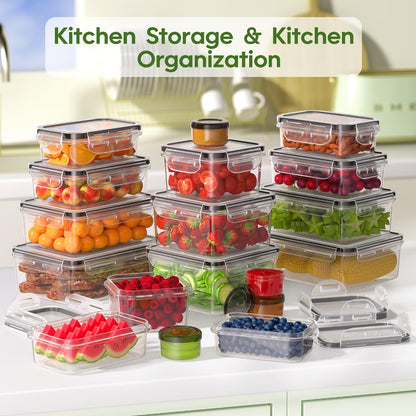 Food Storage Containers 48-Piece Multi-Shape Set with 24 Boxes, 24 Lids and Eight Documented Sizes