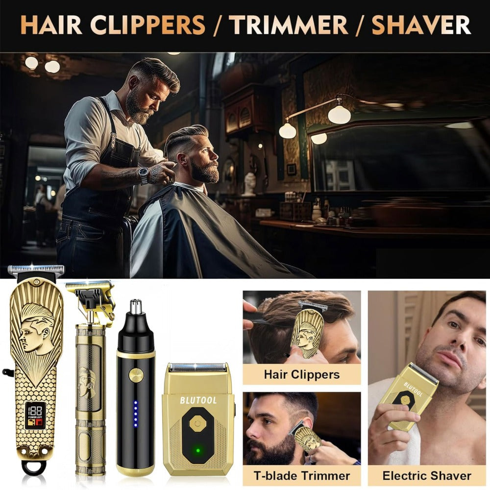 Hair Clipper & Beard Trimmer Set for Men USB Rechargeable with LCD Display – Professional Cordless Barber Kit Home Grooming Bundle, Gift for Men 2pcs or 4pcs