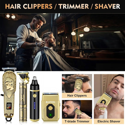 Hair Clipper & Beard Trimmer Set for Men USB Rechargeable with LCD Display – Professional Cordless Barber Kit Home Grooming Bundle, Gift for Men 2pcs or 4pcs