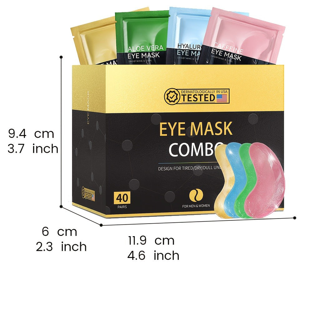 40-Pair Four-Color Under-Eye Patch Combo Box with Gold, Green, Blue and Pink Individual Pouches