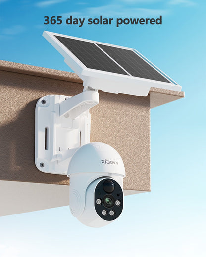 Solar PTZ Security Camera 1080P WiFi 360° with AI PIR Detection – XIAOVV P6 Battery Powered, Color Night Vision, Two-Way Audio, Outdoor Home Surveillance Camera