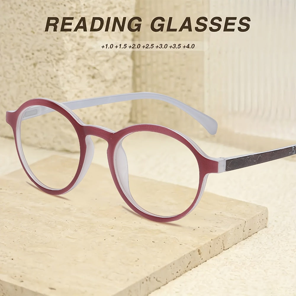 Reading Glasses – Six-Pair Round Full-Frame PC Reader Set in Assorted Colors and Seven Strengths