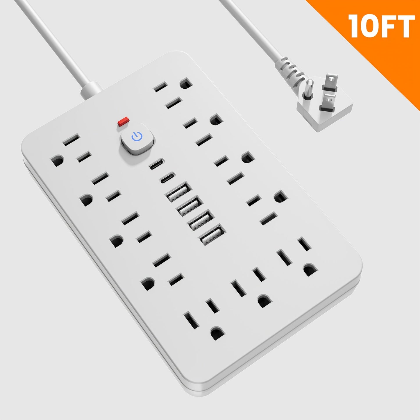 Power Strip 17-in-1 Flat-Plug Surge Protector with 11 AC Outlets, 4 USB-A, 2 USB-C and Spacious Outlet Layout