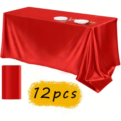 Satin Tablecloth 12pcs 57"x102" Rectangular Silky Smooth Fabric Table Cover for Wedding Banquet Birthday Party Holiday Event