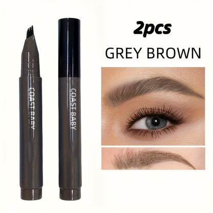 Eyebrow Pencil 2-Pack Multi-Fork Tip Waterproof — 4 Shades Natural Hair Stroke Effect Brow Pen Smudge-Proof Long-Lasting Microblading Look Hairline Filler for Sparse Brows Beginners Women