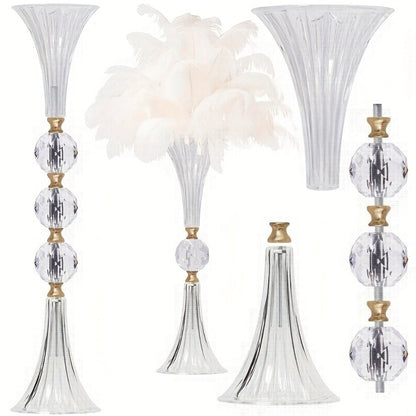 Tall Acrylic Vases 2-Pack – 24.8 Inch Clear Ribbed Floor Vase with Gold Rim, Transparent Crystal Flower Stand for Wedding Centerpiece, Bridal Shower, Bohemian Decor & Home Living Room