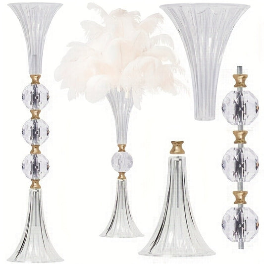 Tall Acrylic Vases 2-Pack – 24.8 Inch Clear Ribbed Floor Vase with Gold Rim, Transparent Crystal Flower Stand for Wedding Centerpiece, Bridal Shower, Bohemian Decor & Home Living Room