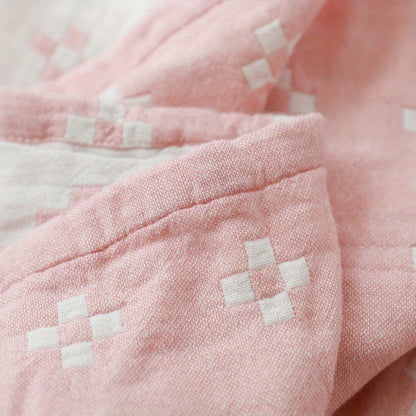 Jacquard Cotton Blanket – Geometric Cross Pattern Pure Cotton Throw, Soft Breathable All Season, Machine Washable, 4 Colors, 2 Sizes