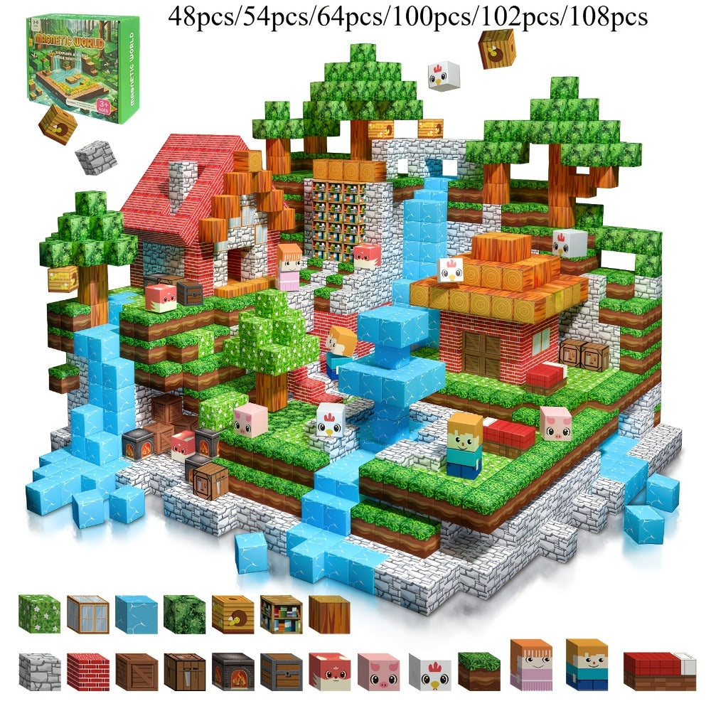 Magnetic Blocks STEM Building Toys for Kids 48/54/64/100/102/108pcs – Sensory Magnetic Tiles Set for Boys Girls Ages 3 4 5 6 7 8 9 10, Birthday Christmas Halloween Gift, Random Color