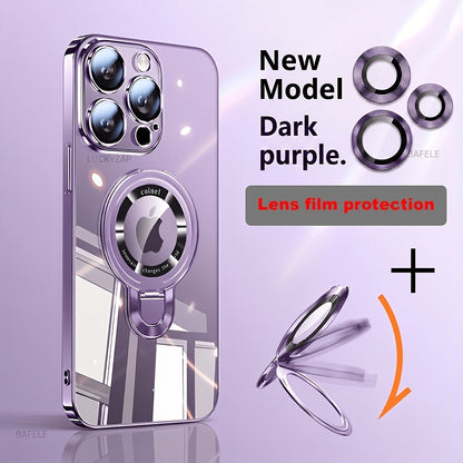 Magnetic iPhone Case Electroplated PC Shockproof Clear Back U-Shield Kickstand Lens Protector for iPhone 17 Pro Max 17 Pro 17 Air 17 16 15 14 13 12 11 Series – 5 Colors MagSafe Compatible