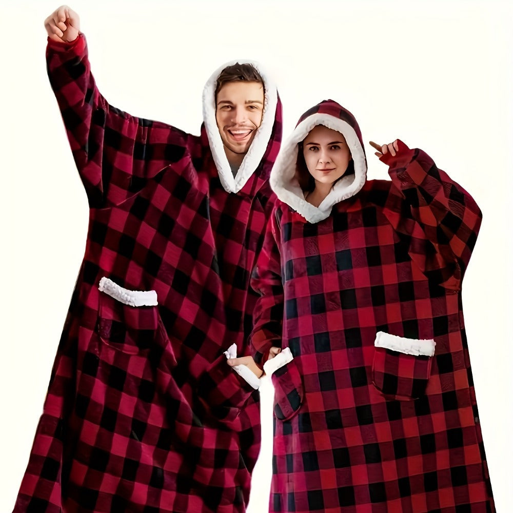 Wearable Blanket Hoodie – Oversized Flannel Sweatshirt Blanket with Pockets for Women & Men, 450-500gsm Thick Warm Winter Cozy