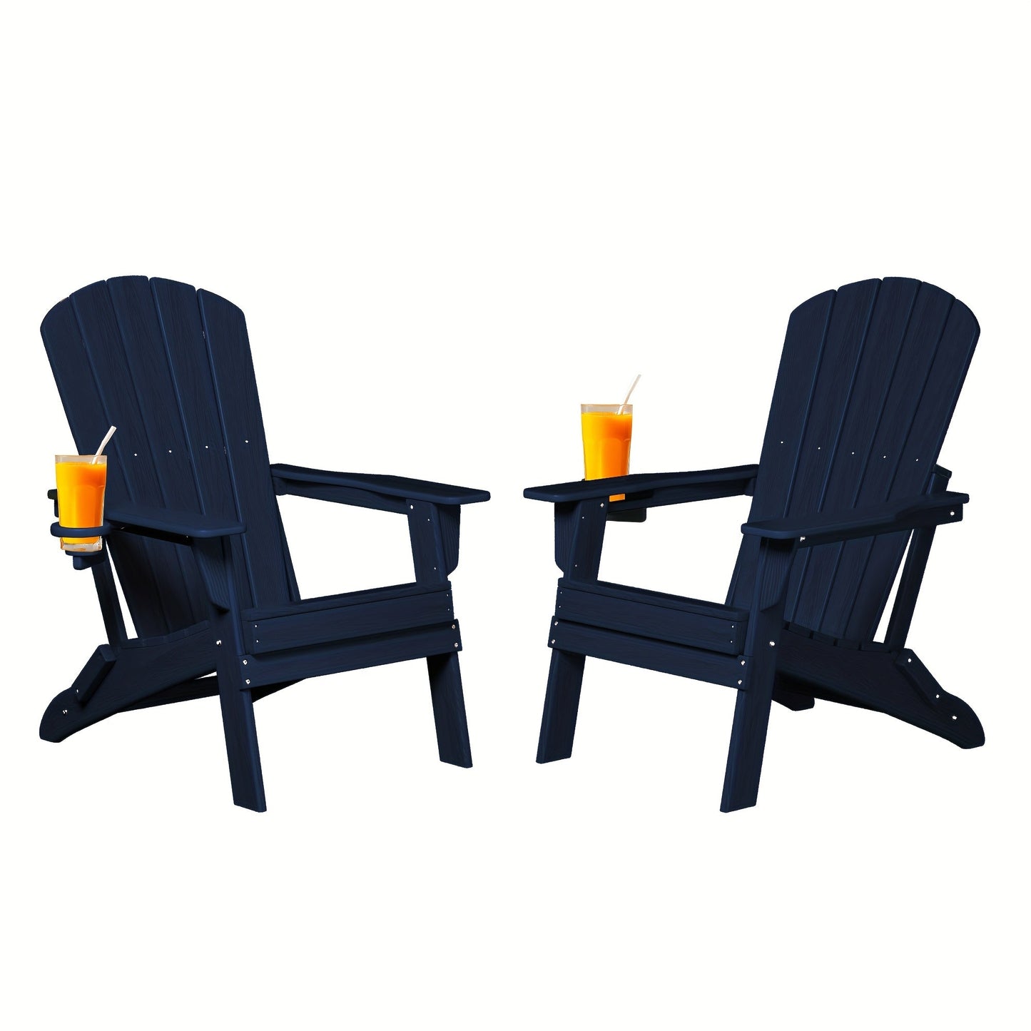 Folding HDPE Adirondack Outdoor Chair with Cup Holder in Four Colors and One-, Two- or Four-Piece Sets