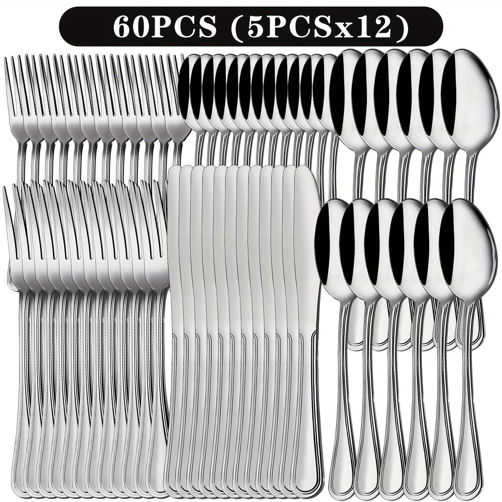 Stainless Steel Flatware Cutlery Set – Mirror Polished, Dishwasher Safe, Silver & Black Options, Service for 4 / 8 / 12 – Kitchen Utensil Set for Home, Restaurant & Wedding Gift
