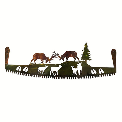Wildlife Saw-Blade Metal Wall Art with Deer, Bear Welcome or Antler-Locking Deer Silhouette Options